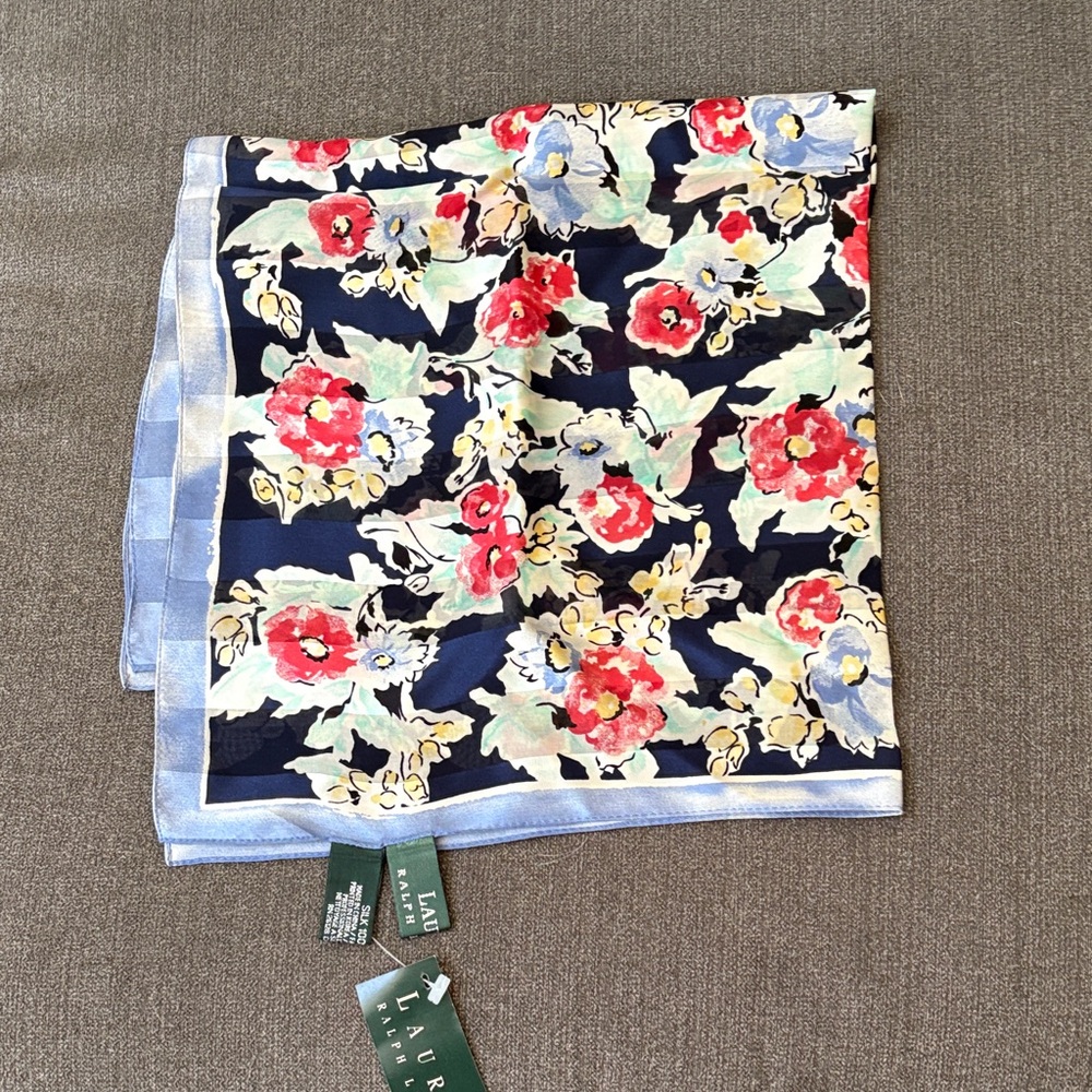 Lauren Ralph Lauren Floral Silk Scarf in Navy, Red, Light Blue